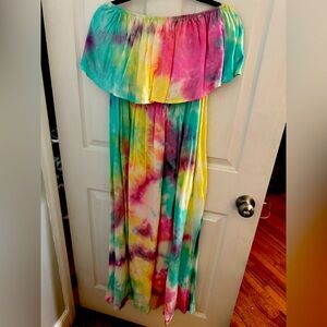 Colorful Tie-Dye Off-Shoulder Maxi Dress